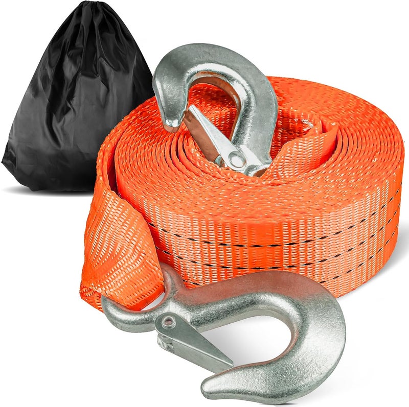 Digank Tow Strap with Hooks 2”x20’ 15,000 LBS, Tow Rope Metal Safety Hooks, Car Heavy Duty Recovery Rope for Trailers, Securing Items, and Farm Cleaning(Orange) - Image 1